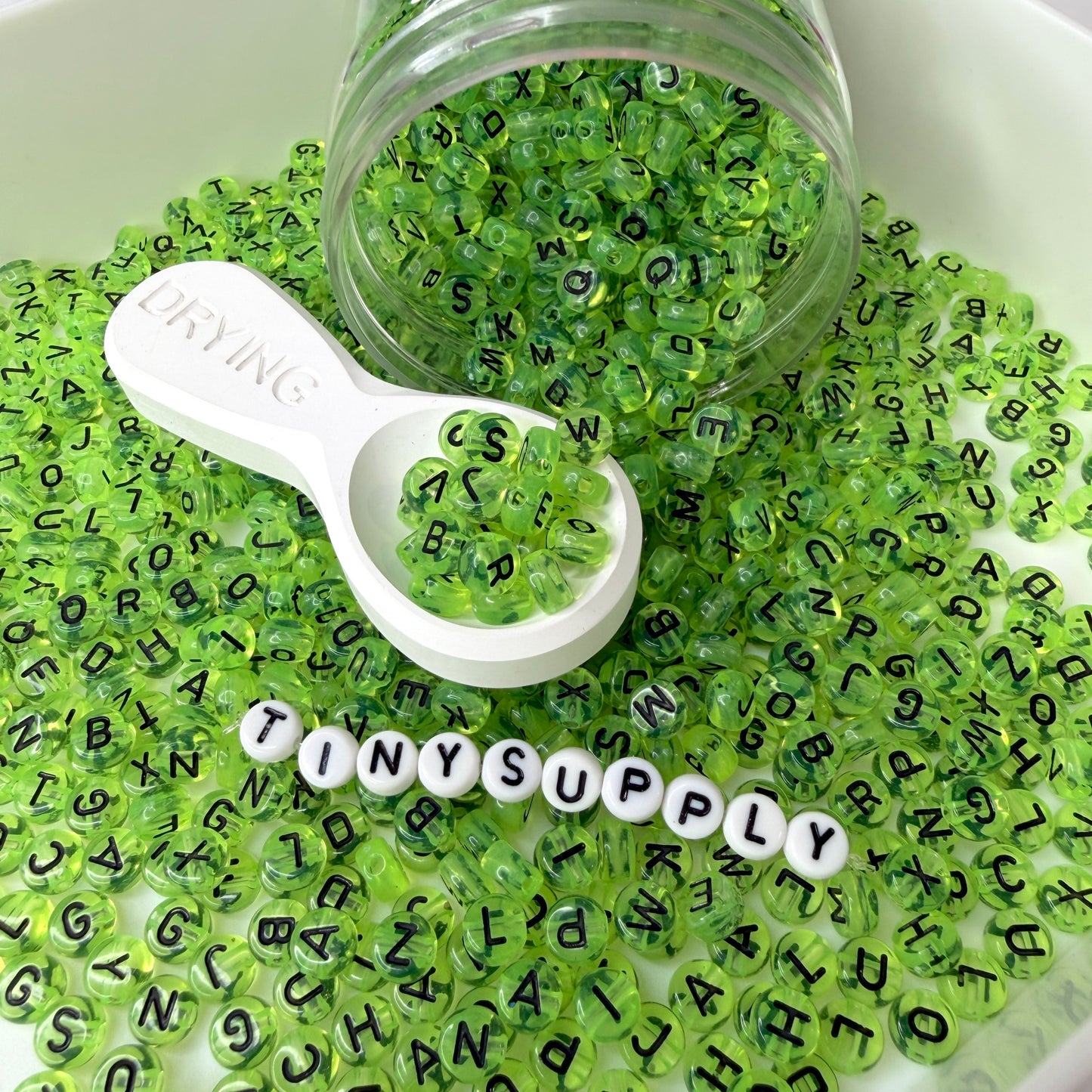 Translucent GREEN, Black Letter A-Z Alphabet Individual Beads (7MM)