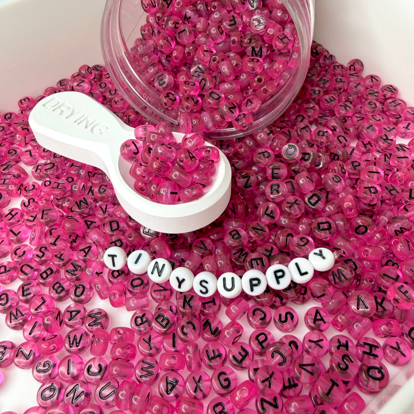 Translucent ROSE PINK, Black Letter A-Z Alphabet Individual Beads (7MM)