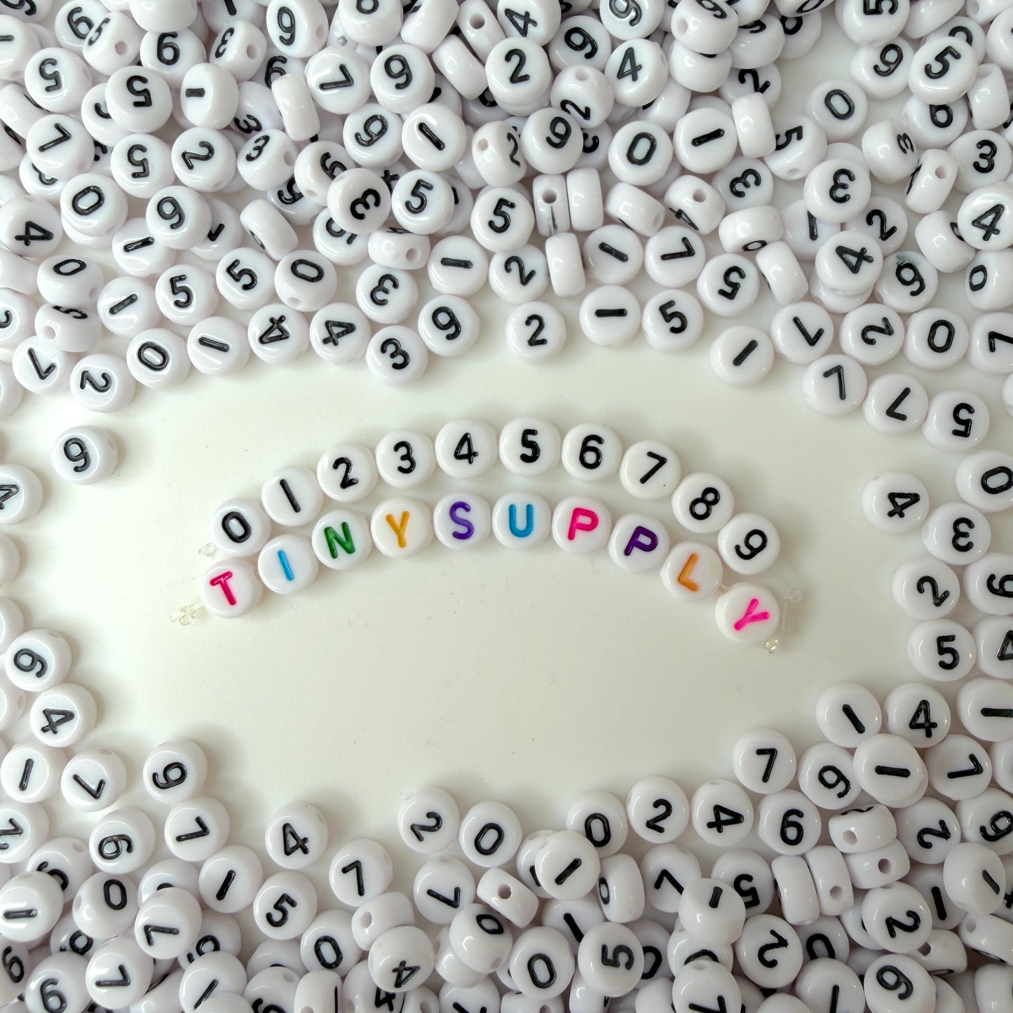7MM 0-9 Individual Number Beads, Round White beads with Black Numbers