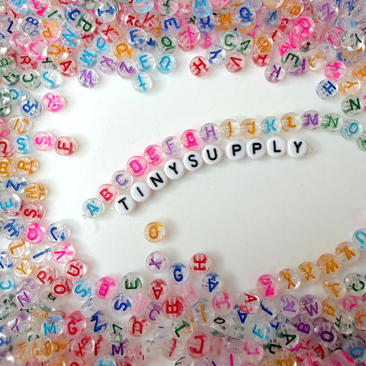 A-Z Alphabet Beads, Transparent Beads with Random Mixed Color Letters (7MM)
