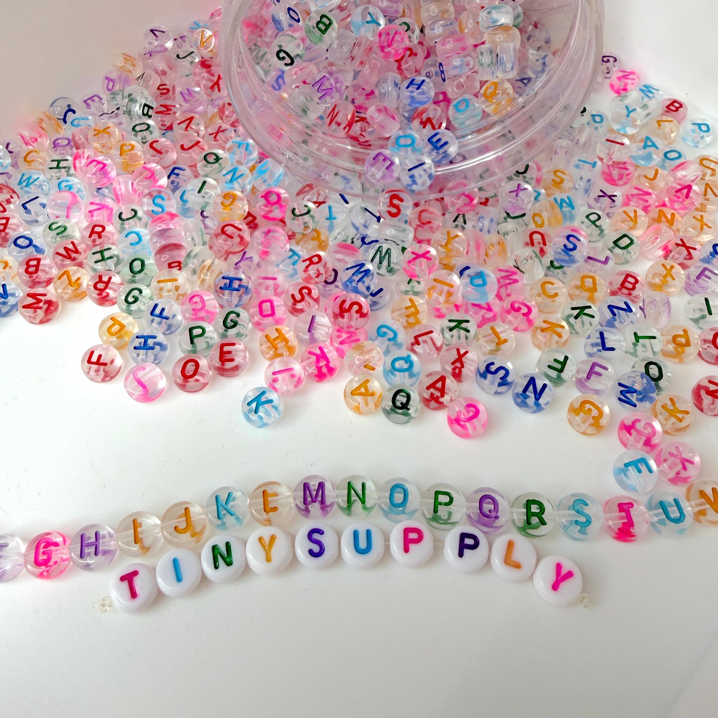 A-Z Alphabet Beads, Transparent Beads with Random Mixed Color Letters (7MM)