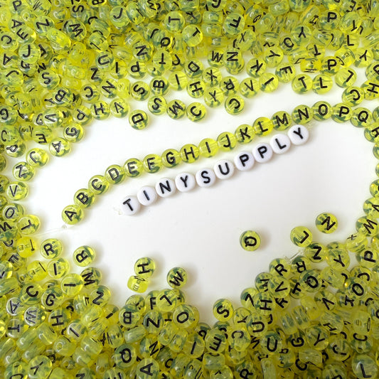 Translucent YELLOW, Black Letter A-Z Alphabet Individual Beads (7MM)