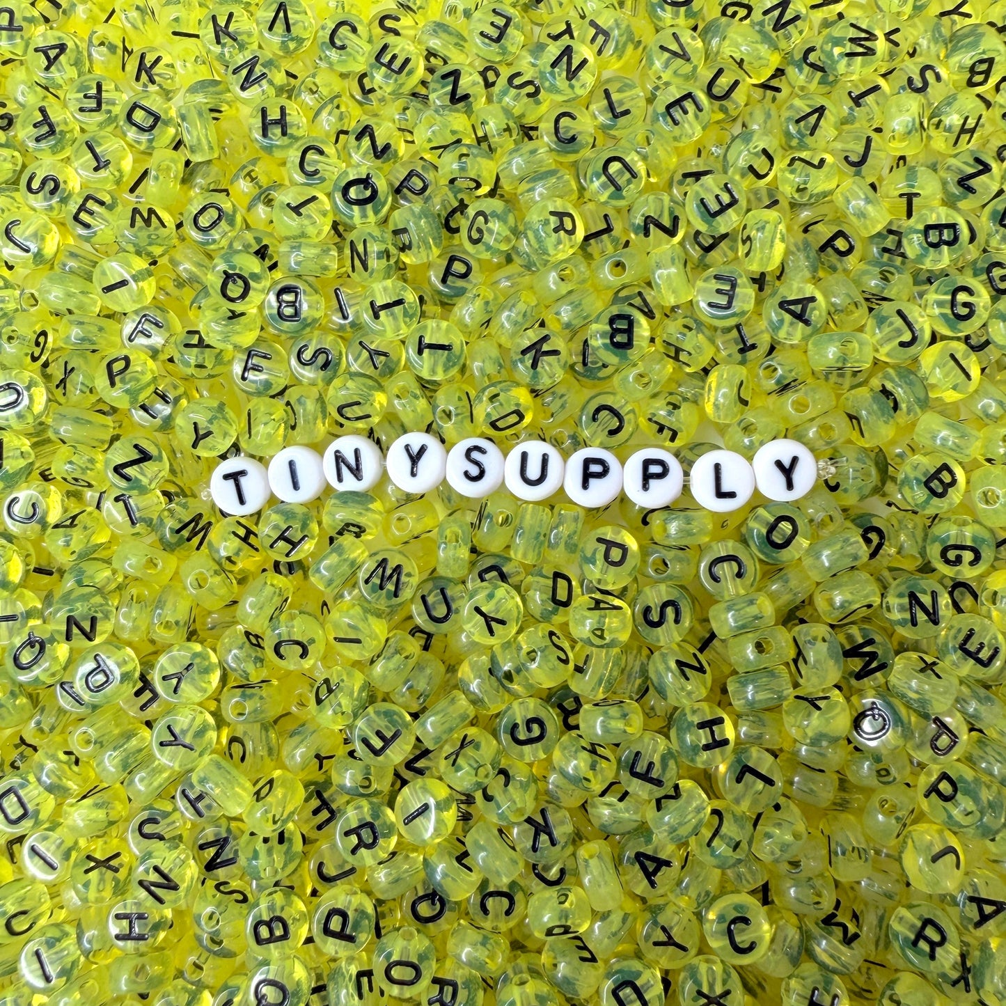 Translucent YELLOW, Black Letter A-Z Alphabet Individual Beads (7MM)