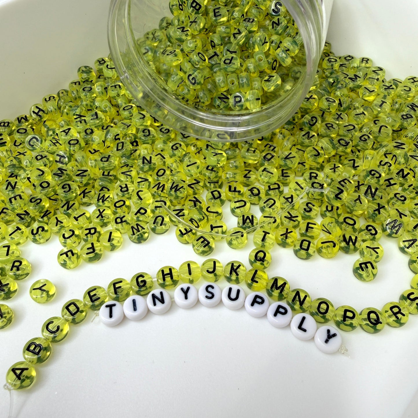 Translucent YELLOW, Black Letter A-Z Alphabet Individual Beads (7MM)