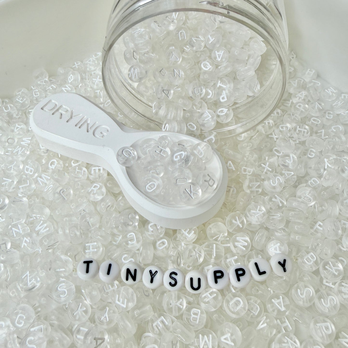 Translucent CLEAR, White Letter A-Z Alphabet Individual Beads (7MM)