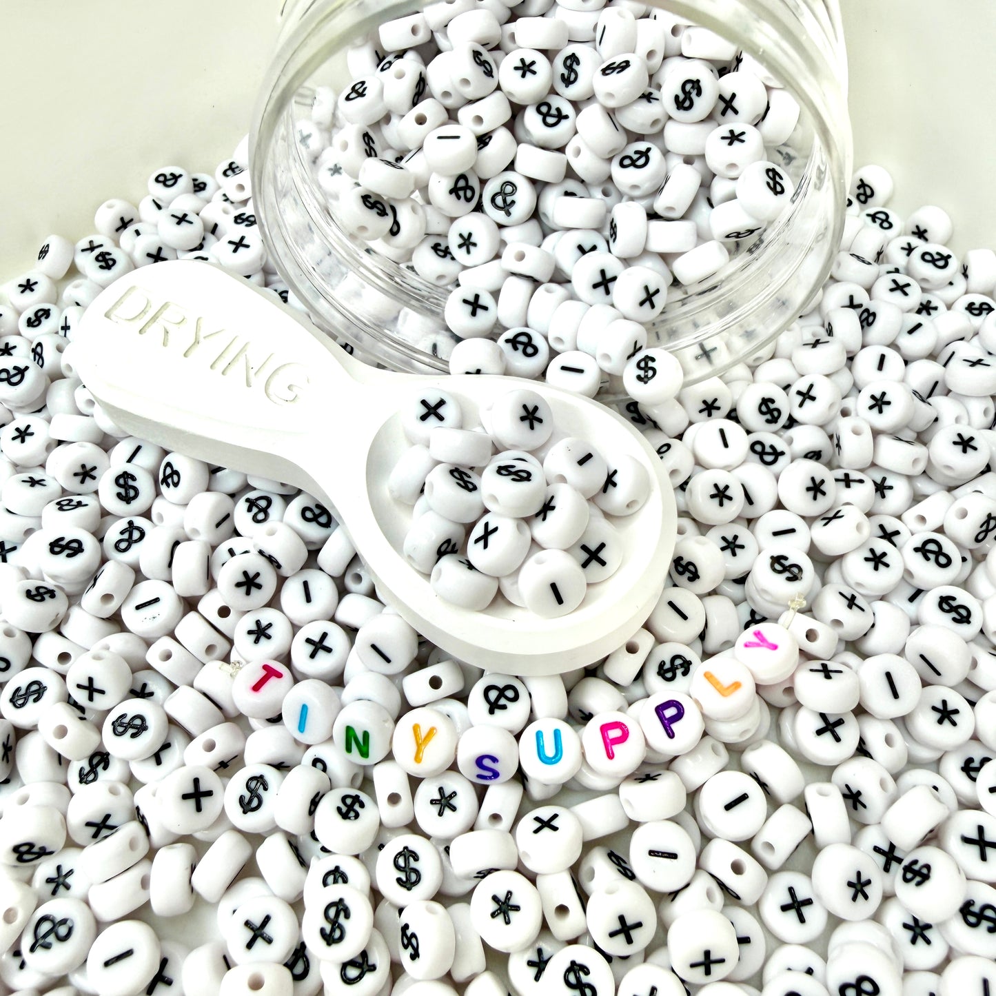 7MM Symbols #1, Dollar, Ampersand, Asterisk, Plus, Minus, Dollar Acrylic Beads
