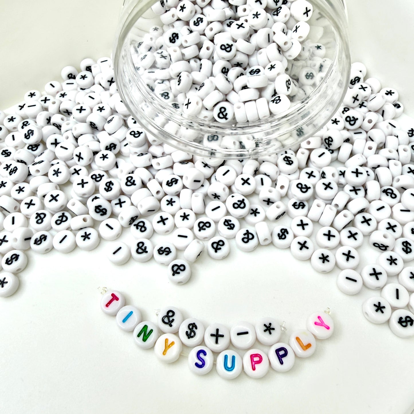 7MM Symbols #1, Dollar, Ampersand, Asterisk, Plus, Minus, Dollar Acrylic Beads