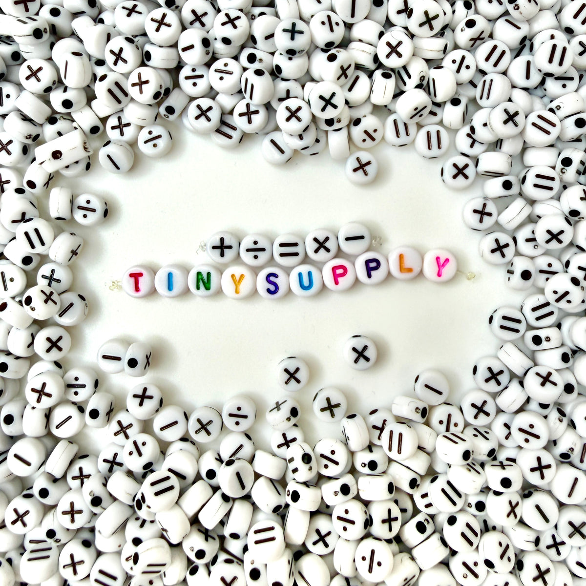 7MM x 4MM White Flat Round Acrylic Mathematical Sign Symbol Beads