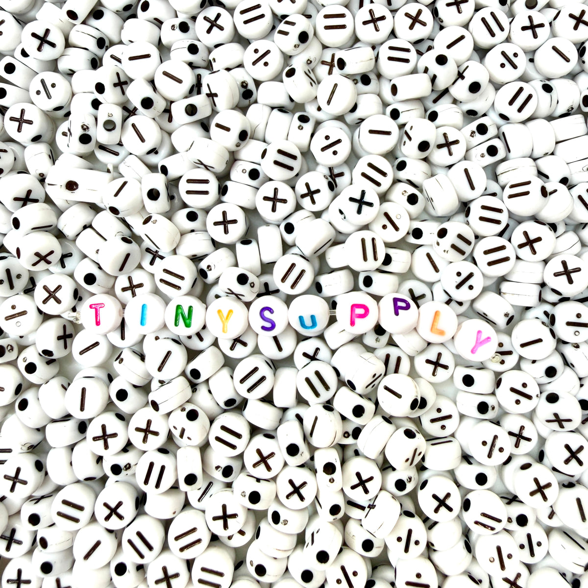 7MM x 4MM White Flat Round Acrylic Mathematical Sign Symbol Beads