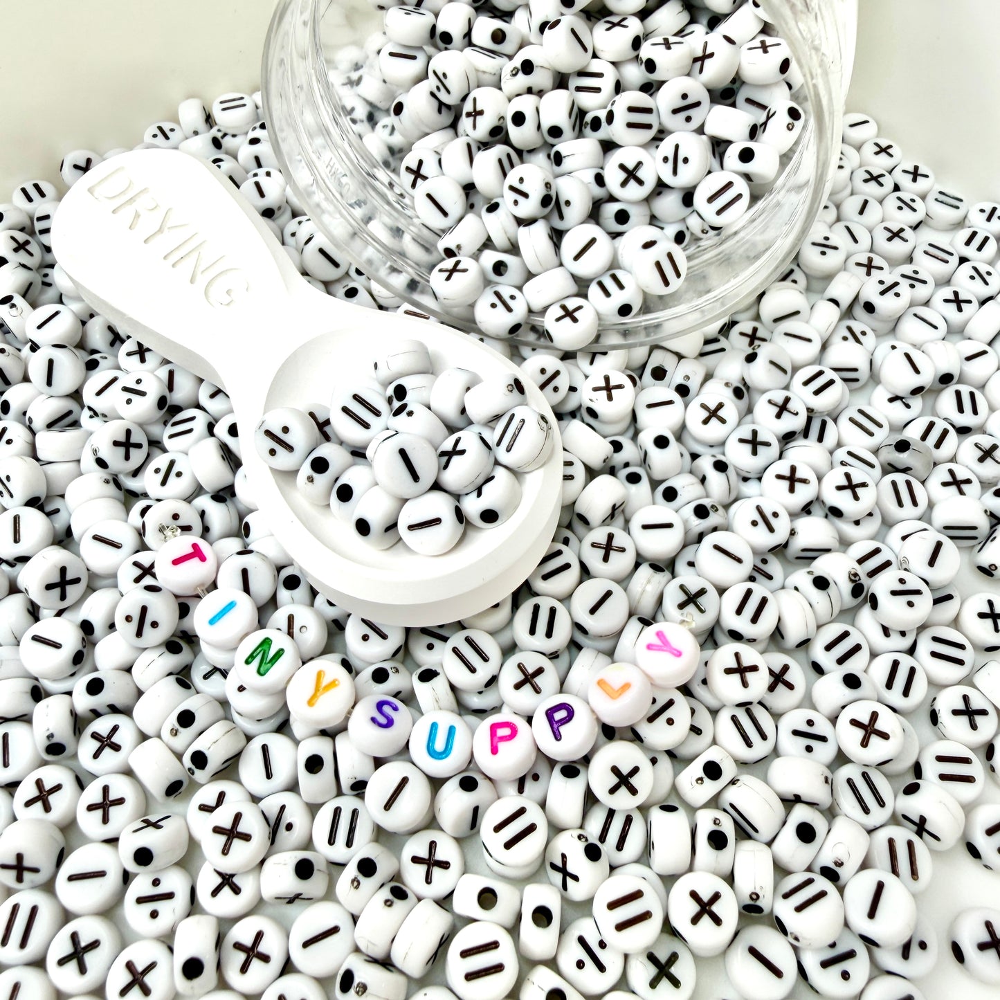 7MM x 4MM White Flat Round Acrylic Mathematical Sign Symbol Beads