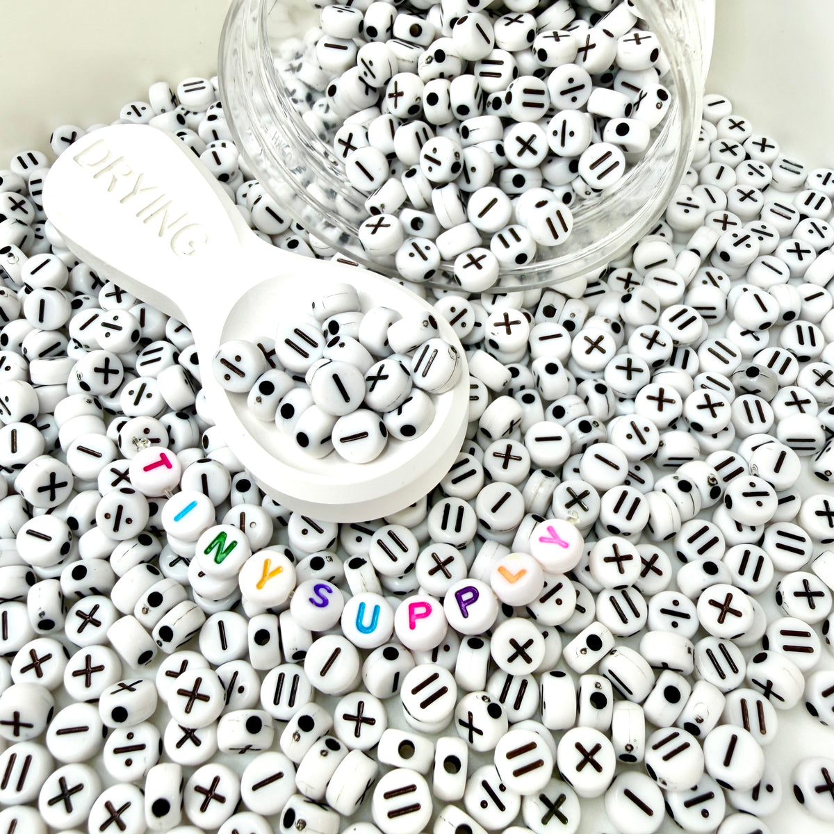 7MM x 4MM White Flat Round Acrylic Mathematical Sign Symbol Beads