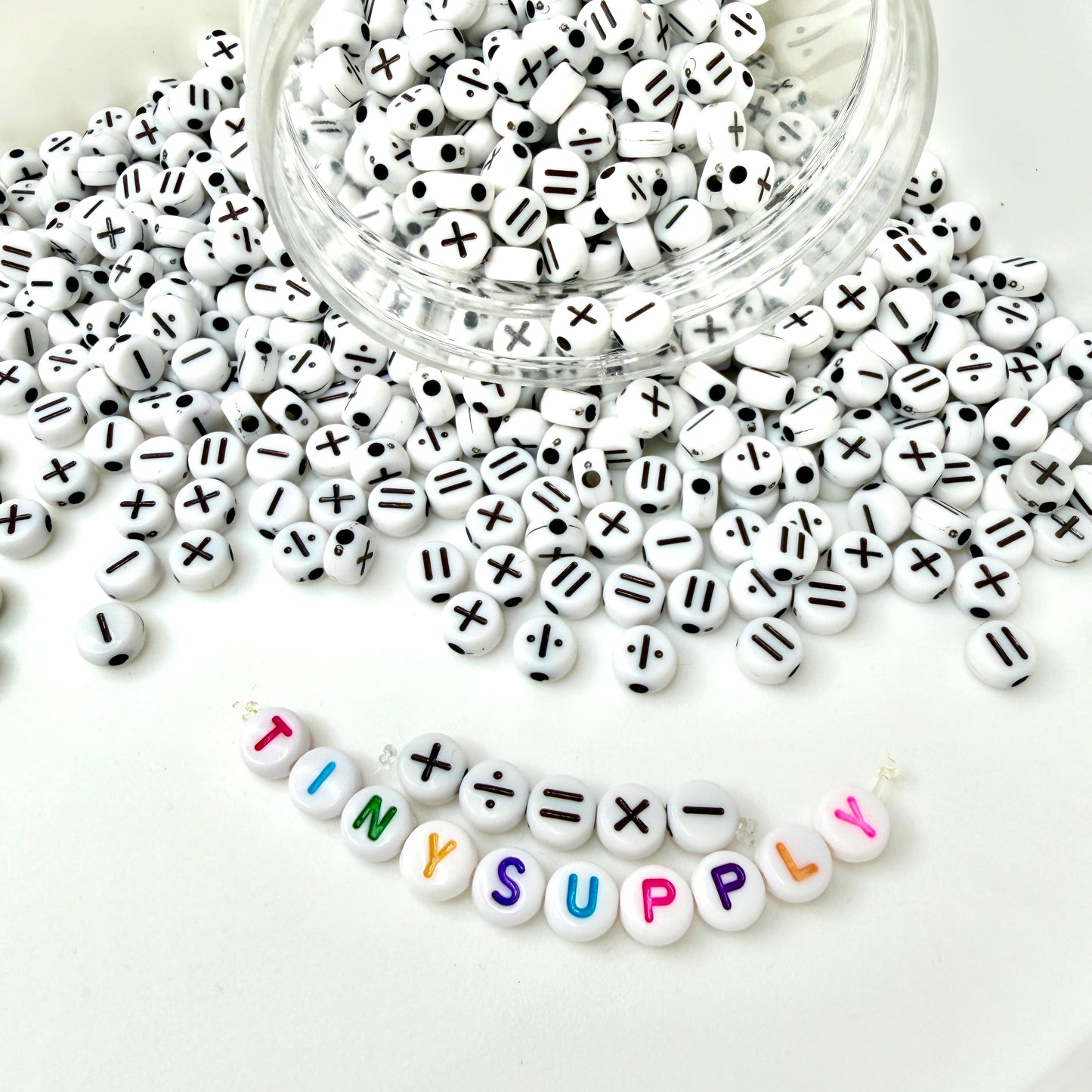 7MM x 4MM White Flat Round Acrylic Mathematical Sign Symbol Beads