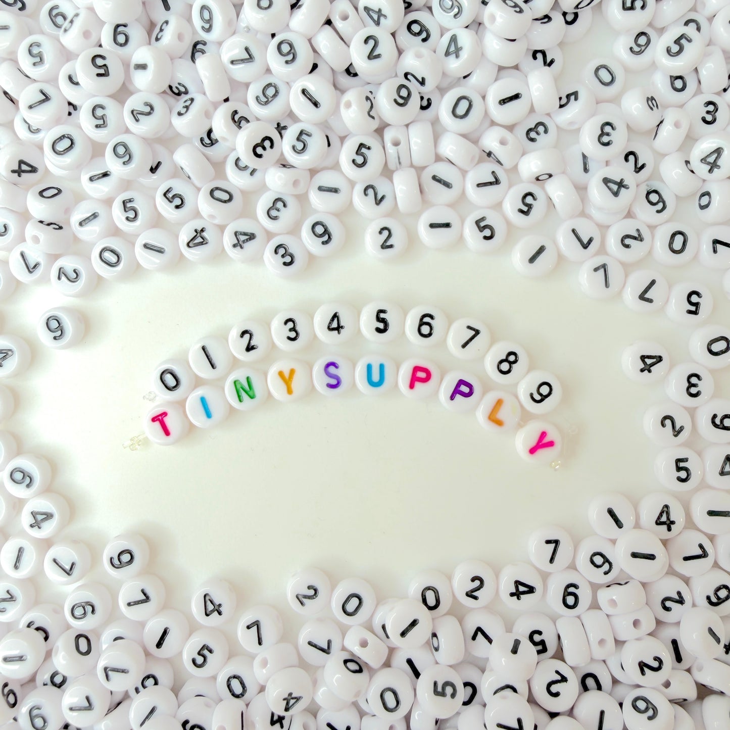 Acrylic Flat White Round Beads with Black Numbers (7mm x 3mm)