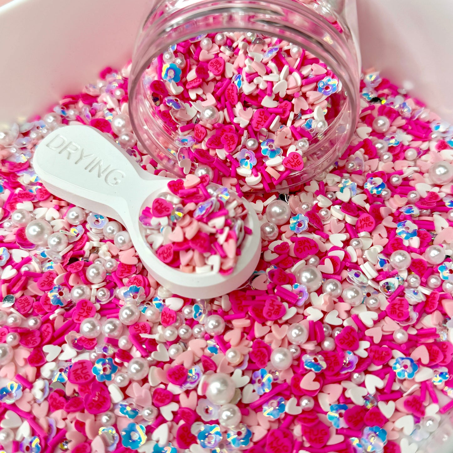 Pink Hearts and Flowers Polymer Clay Sprinkle Mix (NOT EDIBLE) D53-04