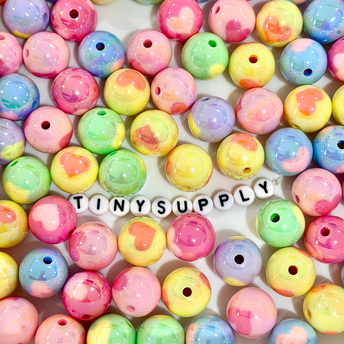 Chunky Two-Toned UV Plated Round Bead with Heart (16.5x16mm)