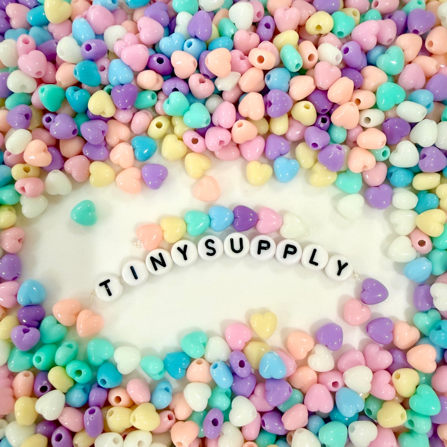 7MM Pastel Acrylic Rounded Heart Spacer Beads with Vertical Hole