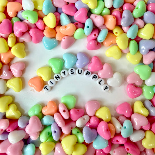 13MM Rounded Pastel Acrylic Heart Spacer Beads with Vertical Hole