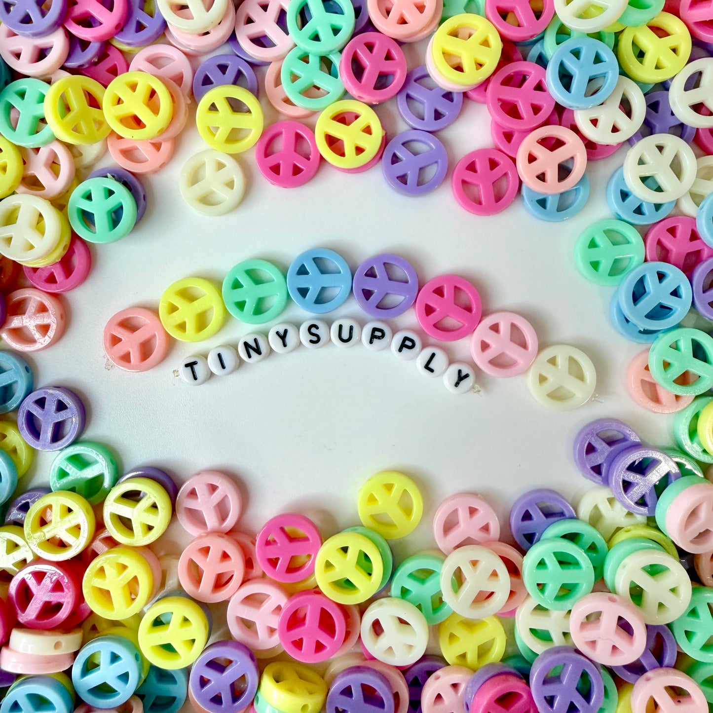 Chunky 12MM Pastel Acrylic Peace Sign Spacer Beads (12mm x 4mm)