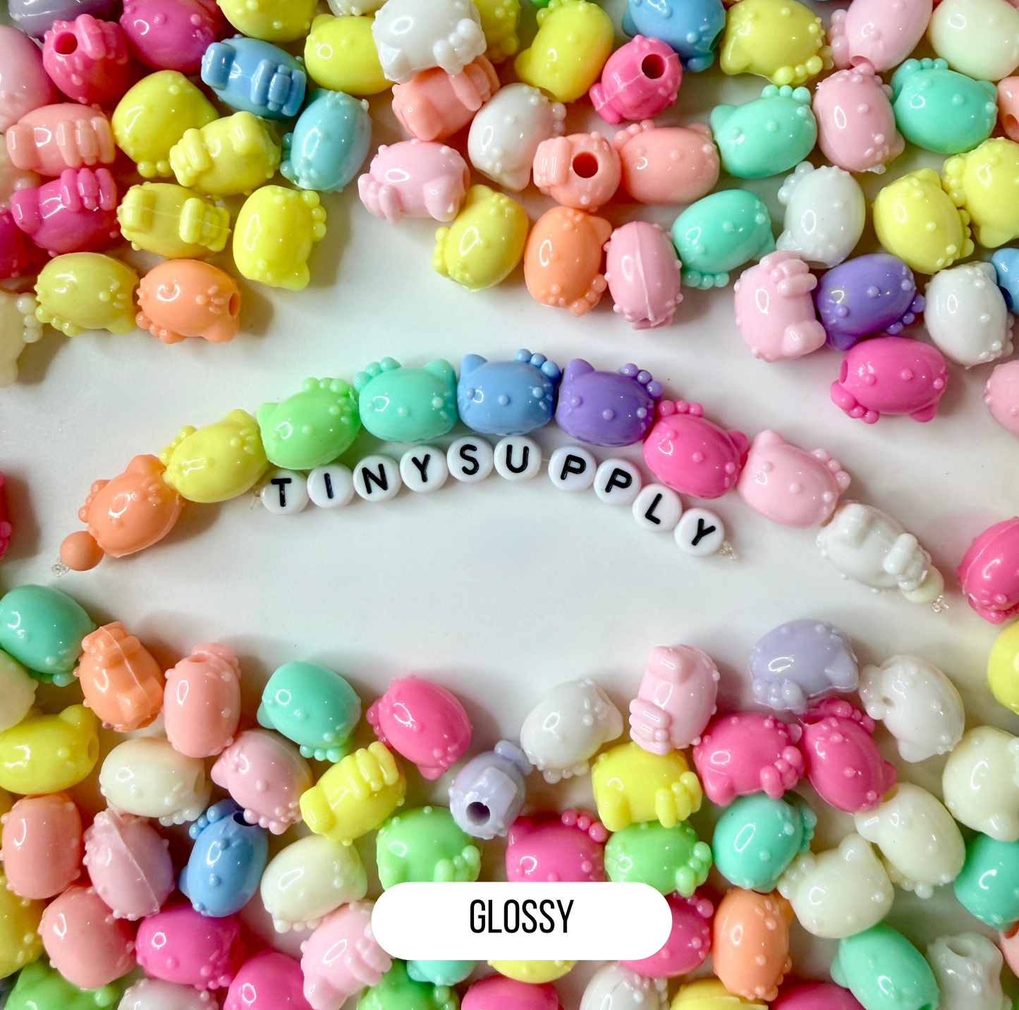 Chunky 14MM Pastel Acrylic Cute Kitty Cat Spacer Beads (Matte/Glossy)