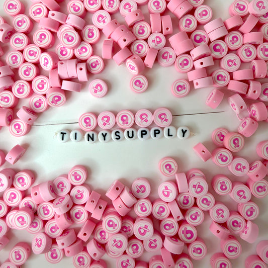 10MM Pink Cancer Ribbon Themed Polymer Clay Beads