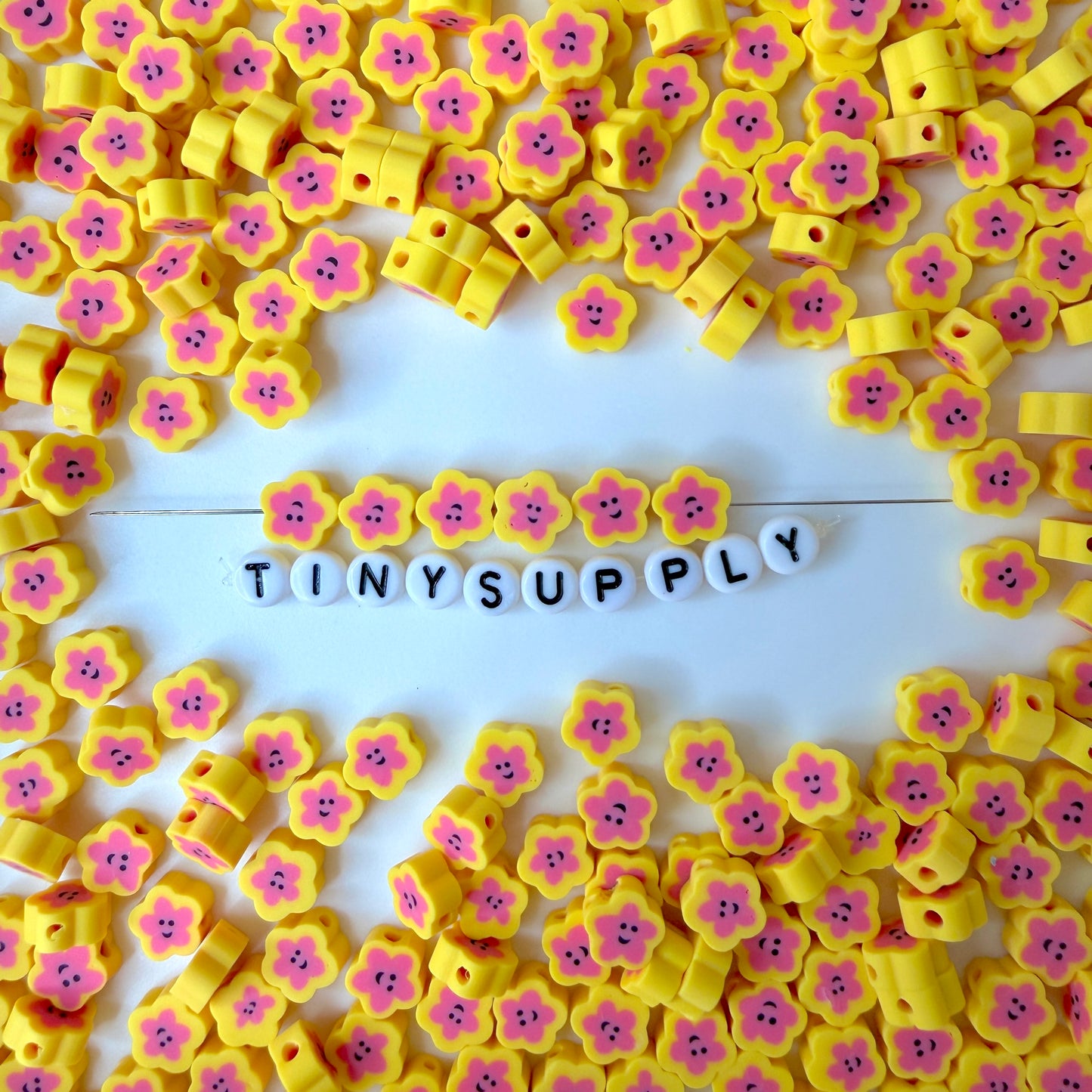 9MM Happy Flower Face, Floral Themed Polymer Clay Beads