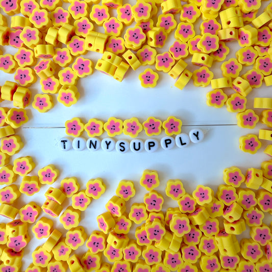 9MM Happy Flower Face, Floral Themed Polymer Clay Beads