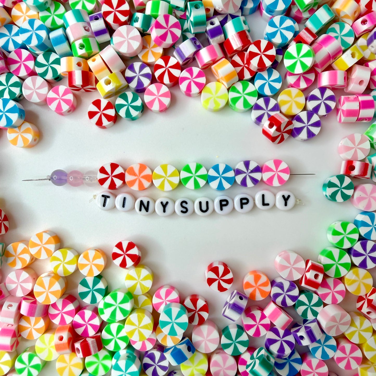 10MM Colorful Peppermint Swirls, Christmas Polymer Clay Beads
