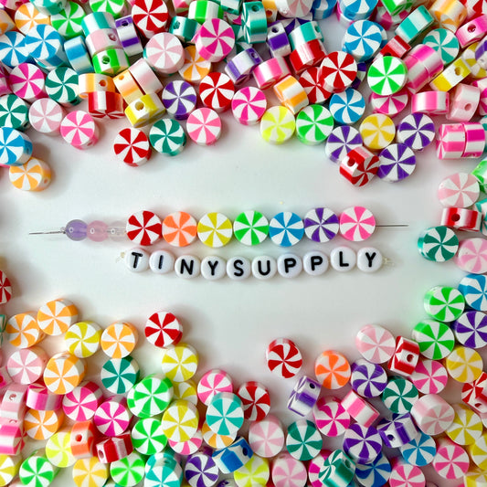 10MM Colorful Peppermint Swirls, Christmas Polymer Clay Beads