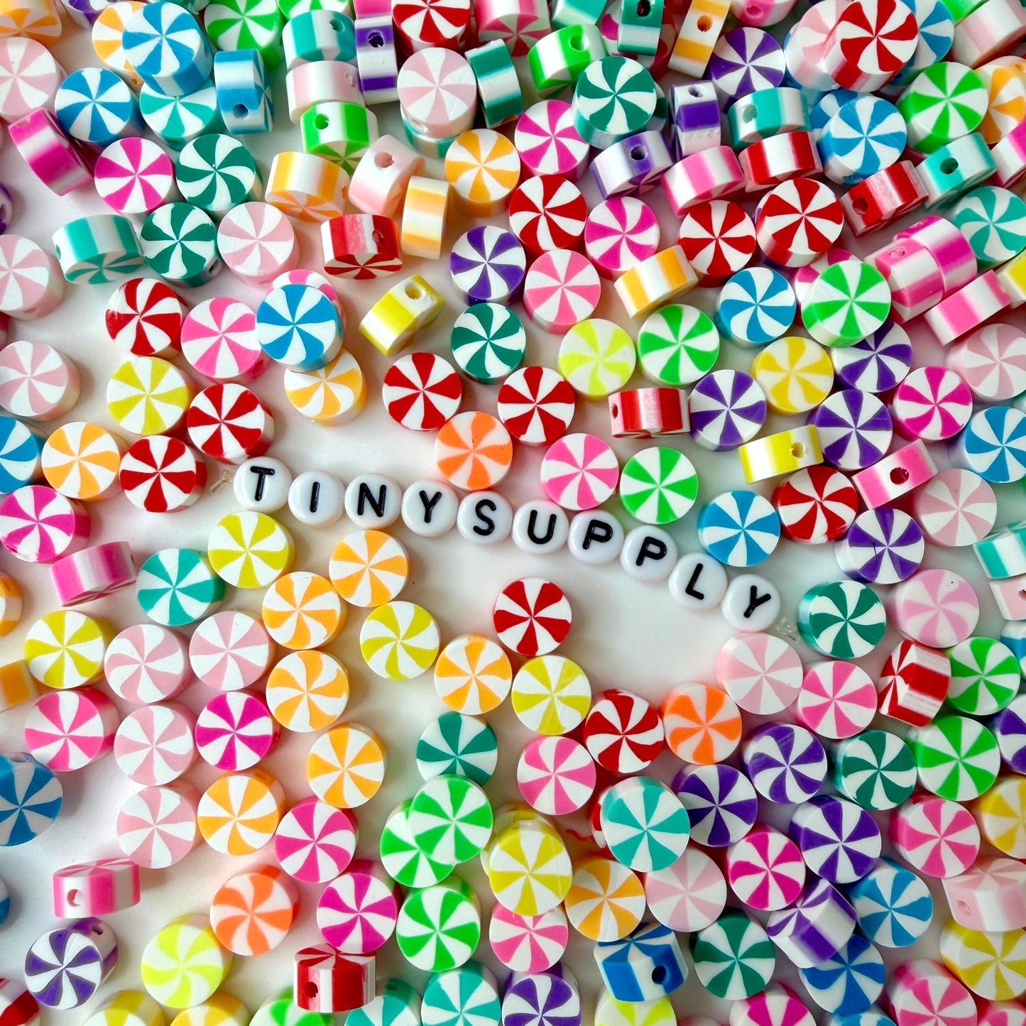 10MM Colorful Peppermint Swirls, Christmas Polymer Clay Beads