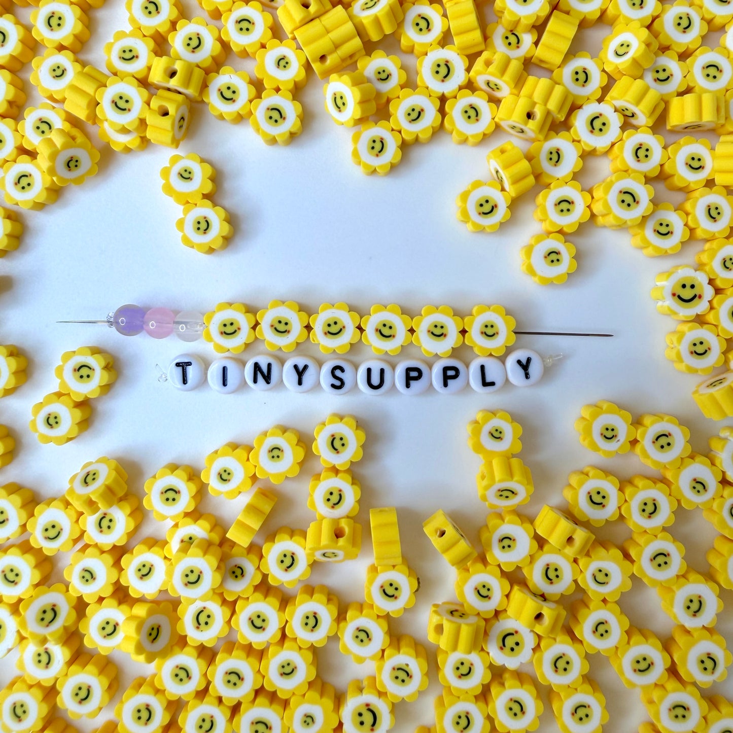 10MM Yellow Face Flower, Floral Themed Polymer Clay Beads