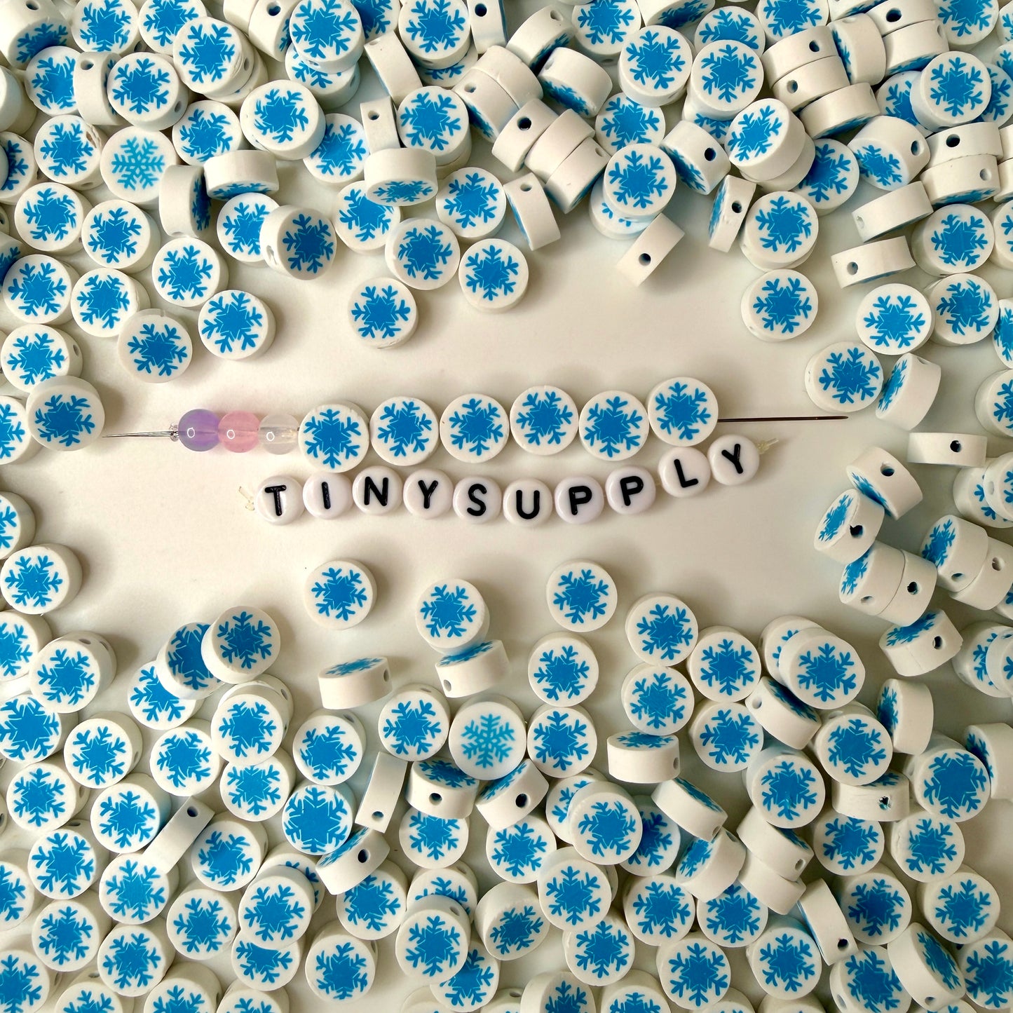 10MM Snowflake, Winter Themed Polymer Clay Beads
