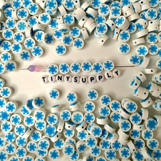 10MM Snowflake, Winter Themed Polymer Clay Beads