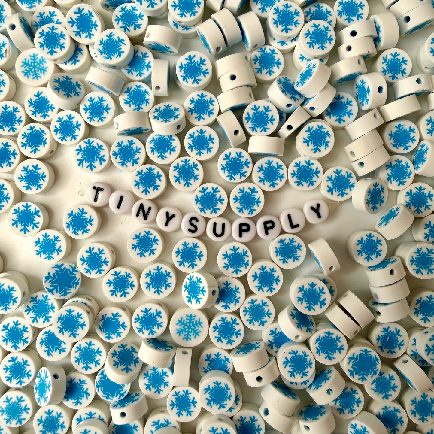 10MM Snowflake, Winter Themed Polymer Clay Beads