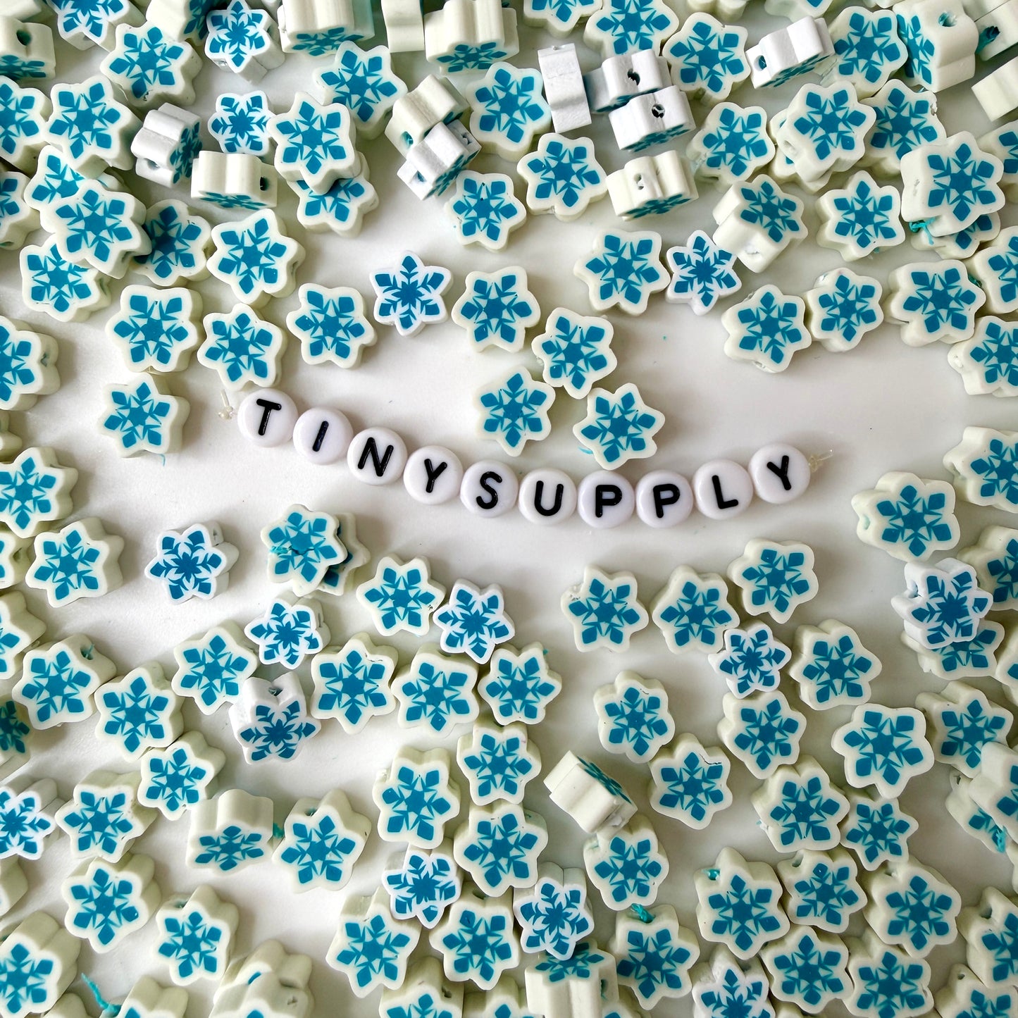 10MM Unique Snowflake, Winter Themed Polymer Clay Beads