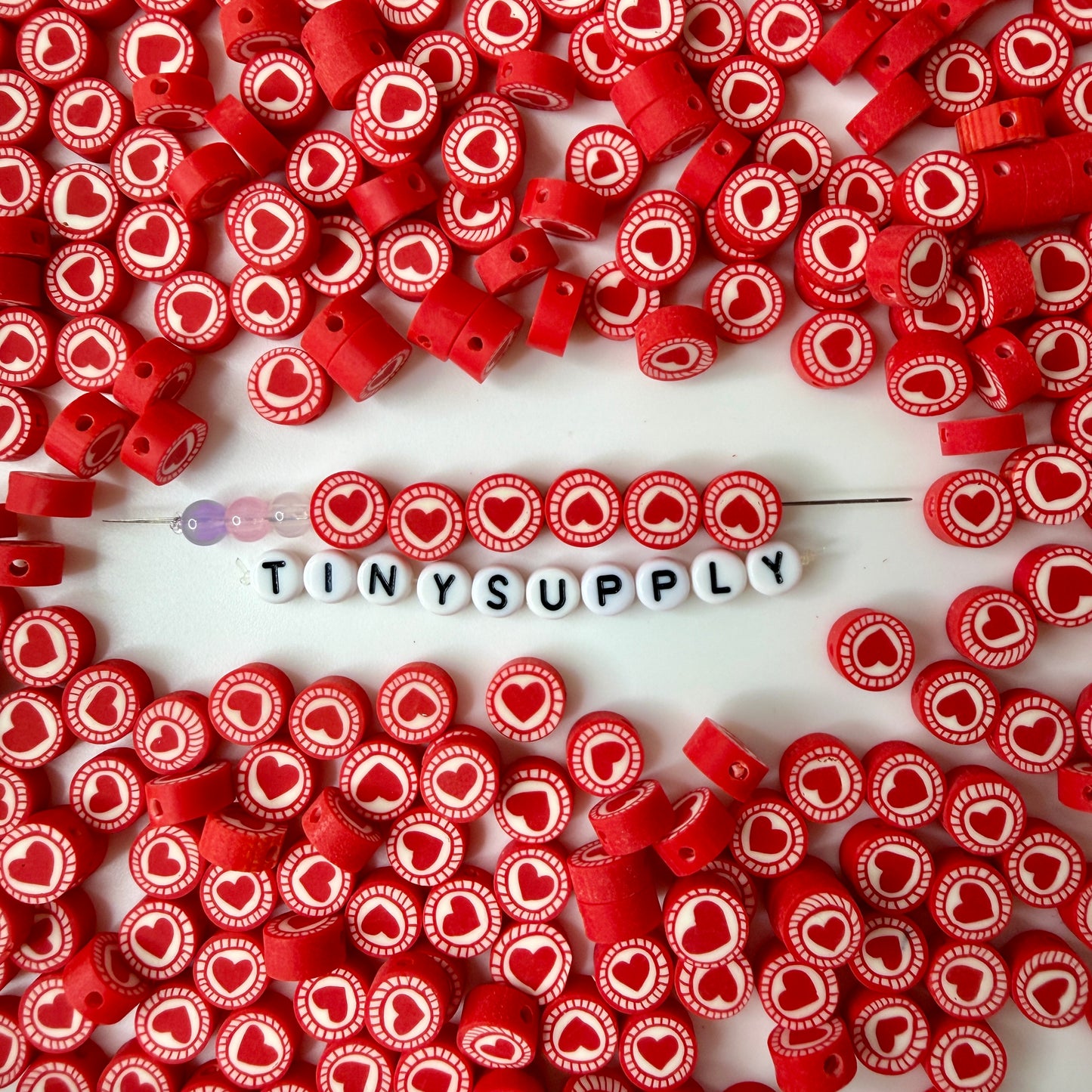 10MM Pink/Red Heart, Valentine's Day Themed Polymer Clay Beads
