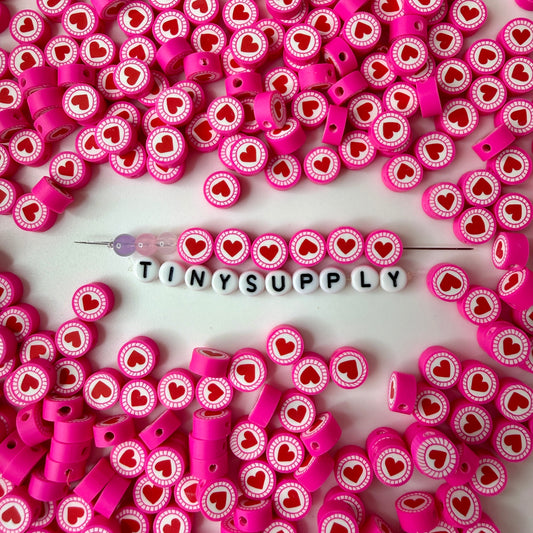 10MM Pink/Red Heart, Valentine's Day Themed Polymer Clay Beads
