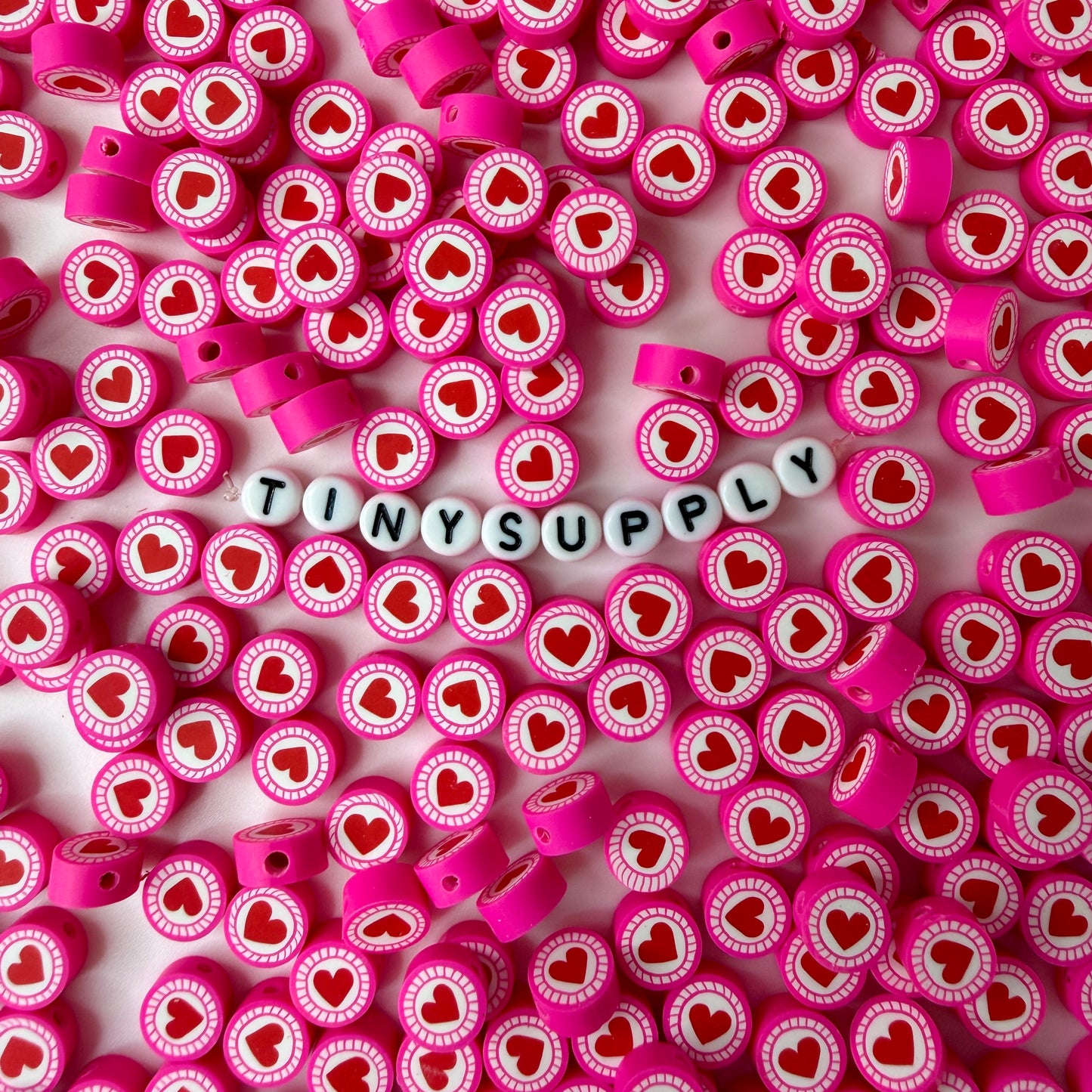 10MM Pink/Red Heart, Valentine's Day Themed Polymer Clay Beads