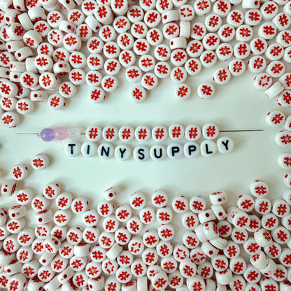 BULK White Flat Round Acrylic with Hashtag, Pound Sign Symbol Beads (4mm x 7mm)
