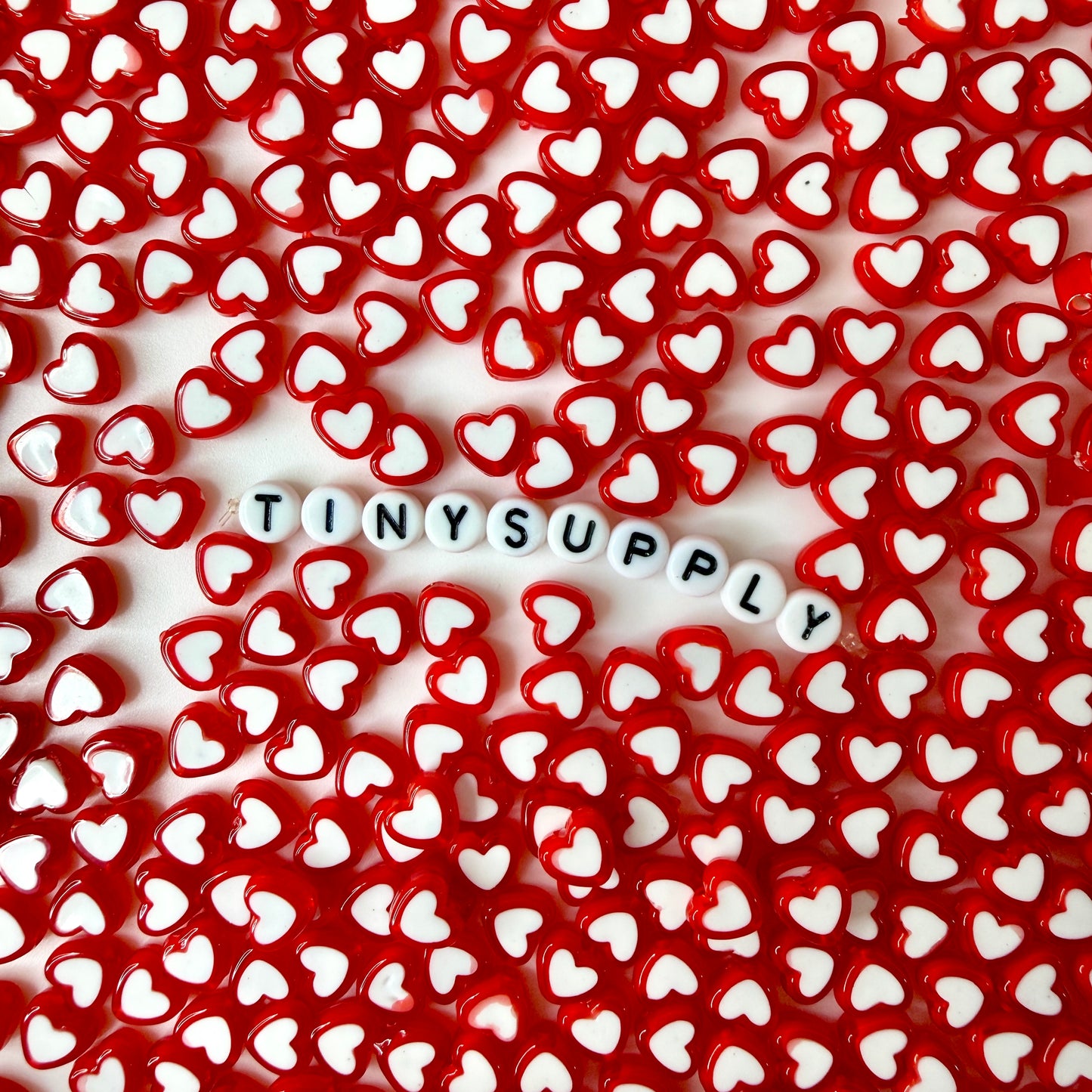 8MM Red Acrylic Heart with White Middle Spacer Beads with Vertical Hole