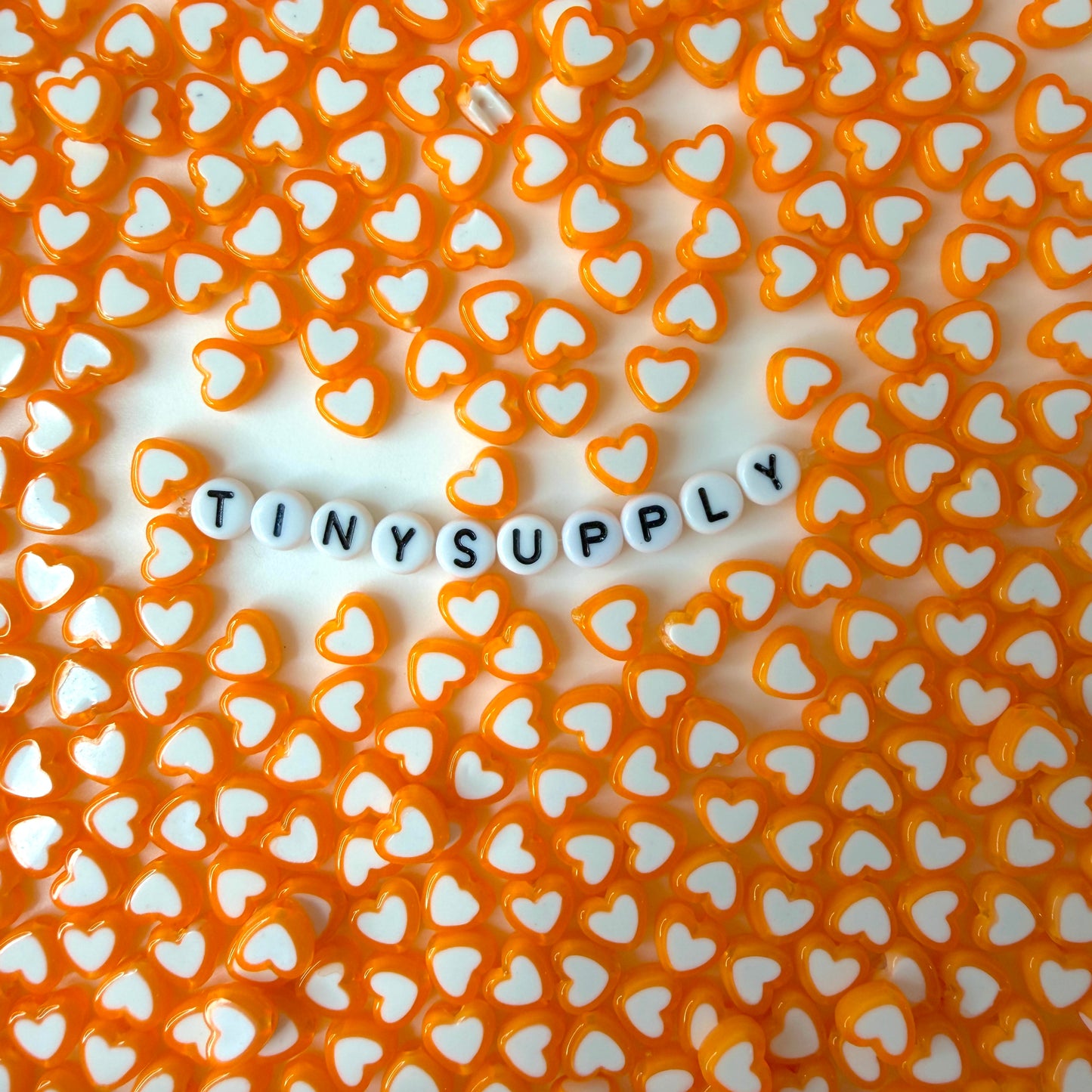 8MM Orange Acrylic Heart w/White Middle Spacer Beads with Vertical Hole