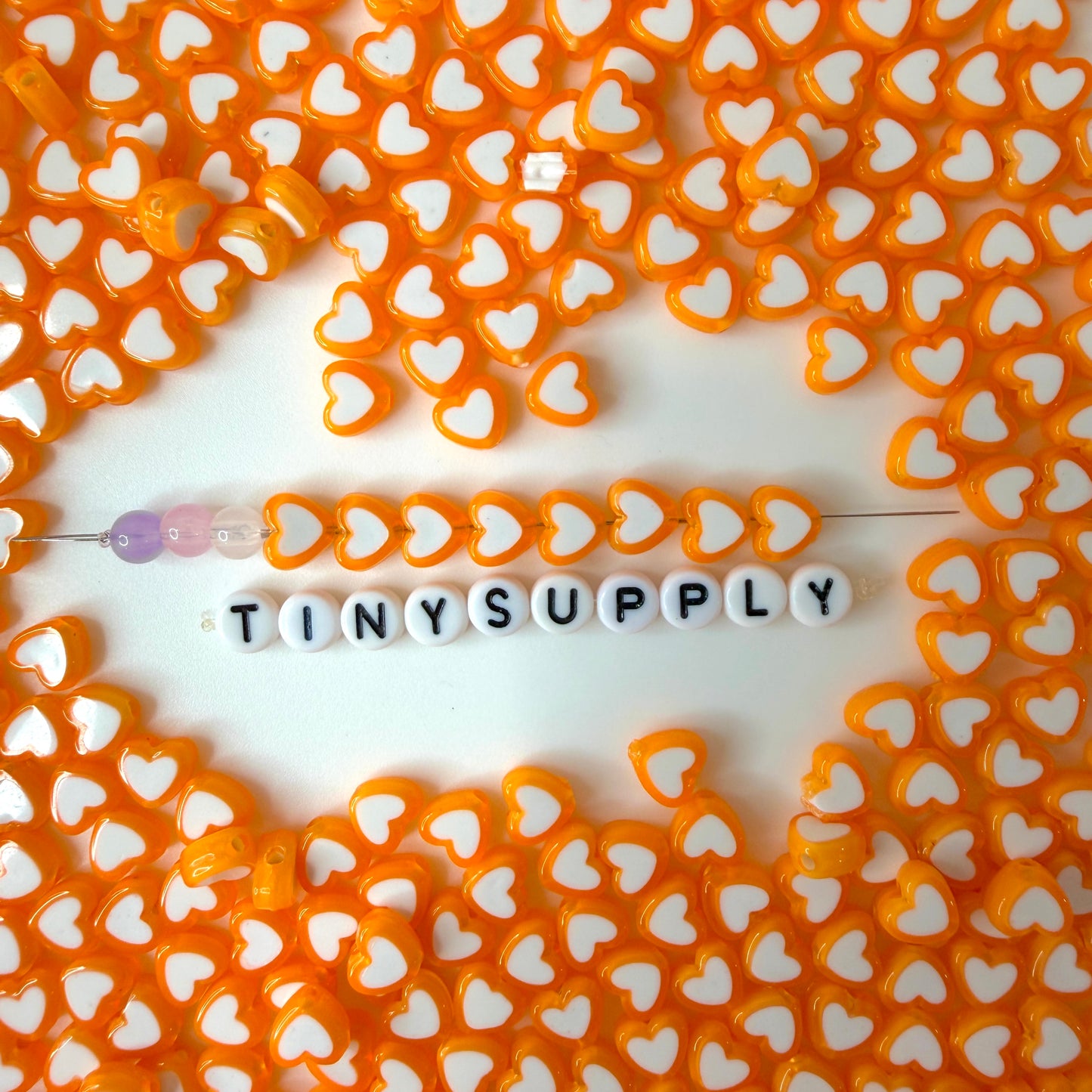 8MM Orange Acrylic Heart w/White Middle Spacer Beads with Vertical Hole