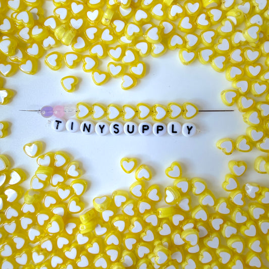8MM Yellow Acrylic Heart with White Middle Spacer Beads with Vertical Hole