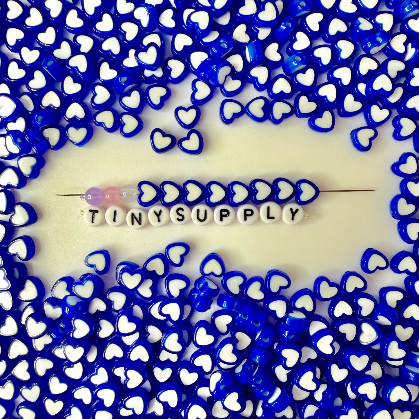 8MM Dark Blue Acrylic Heart w/White Middle Spacer Beads with Vertical Hole