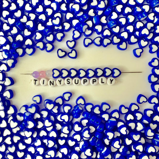 8MM Dark Blue Acrylic Heart w/White Middle Spacer Beads with Vertical Hole