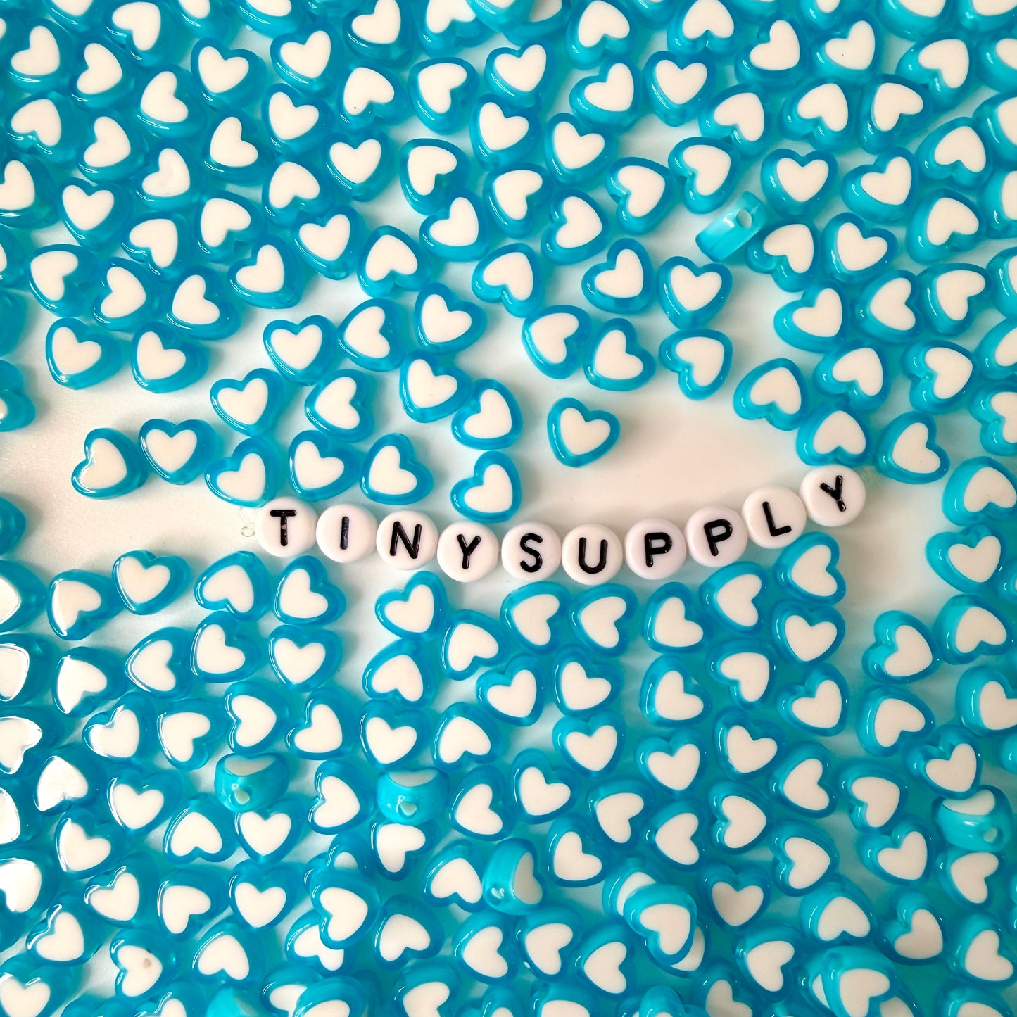 8MM Light Blue Acrylic Heart w/White Middle Spacer Beads with Vertical Hole