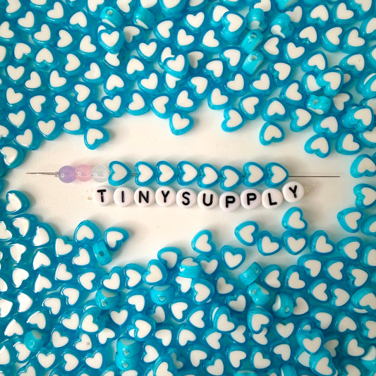 8MM Light Blue Acrylic Heart w/White Middle Spacer Beads with Vertical Hole
