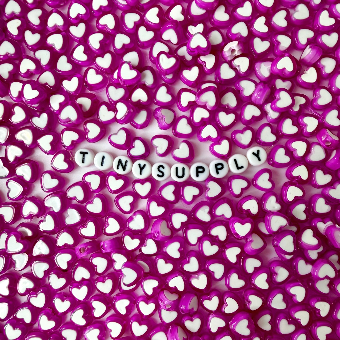 8MM Purple Acrylic Heart w/White Middle Spacer Beads with Vertical Hole