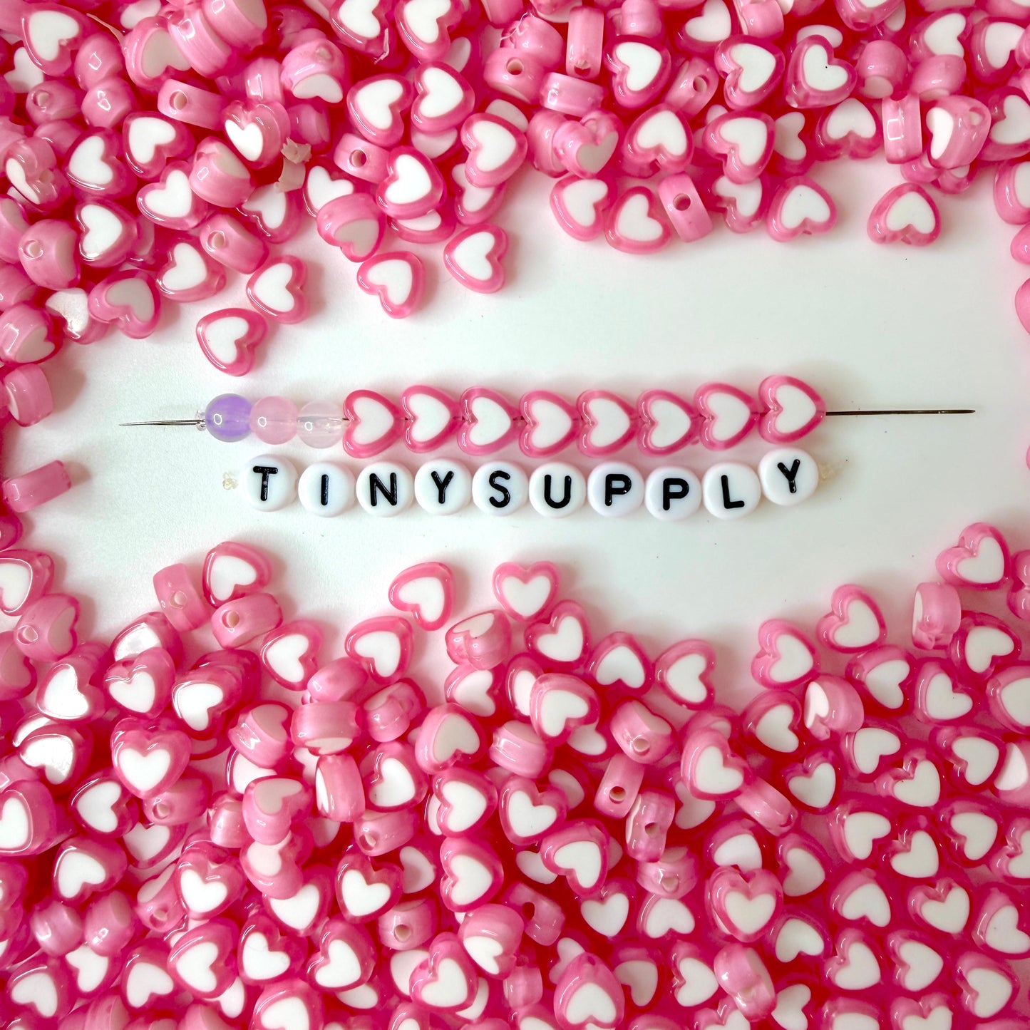 8MM Light Pink Acrylic Heart w/White Middle Spacer Beads with Vertical Hole