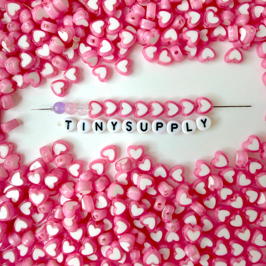 8MM Light Pink Acrylic Heart w/White Middle Spacer Beads with Vertical Hole