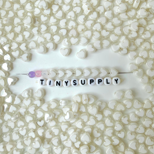 8MM White Acrylic Heart with White Middle Spacer Beads
